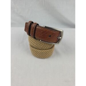 Torino Tan Khaki Braided Stretch Elastic Leather Belt Mens 34
